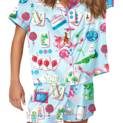 Chinoiserie Mahjong Satin Pajama Short Set