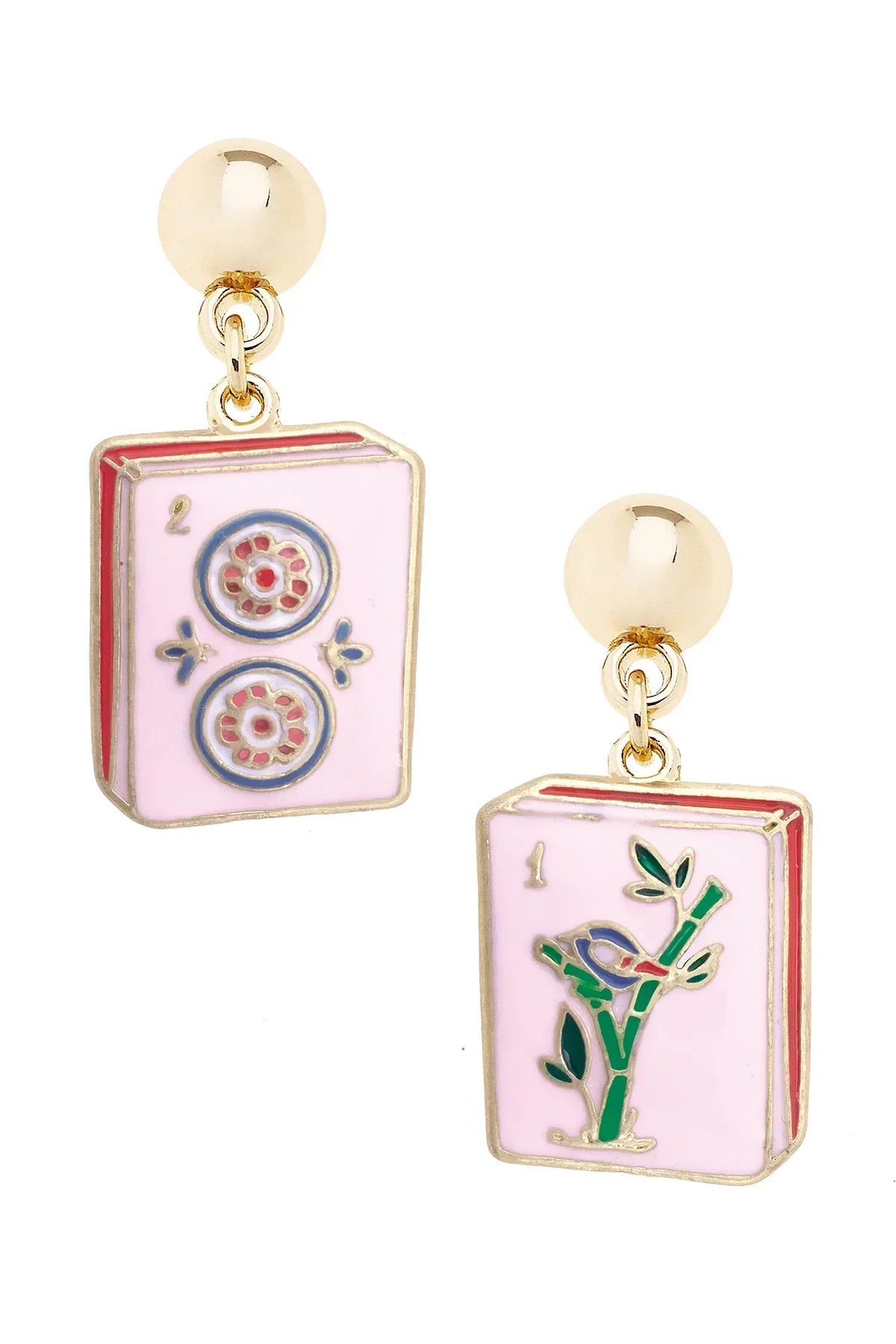Mahjong Tile Enamel Earrings