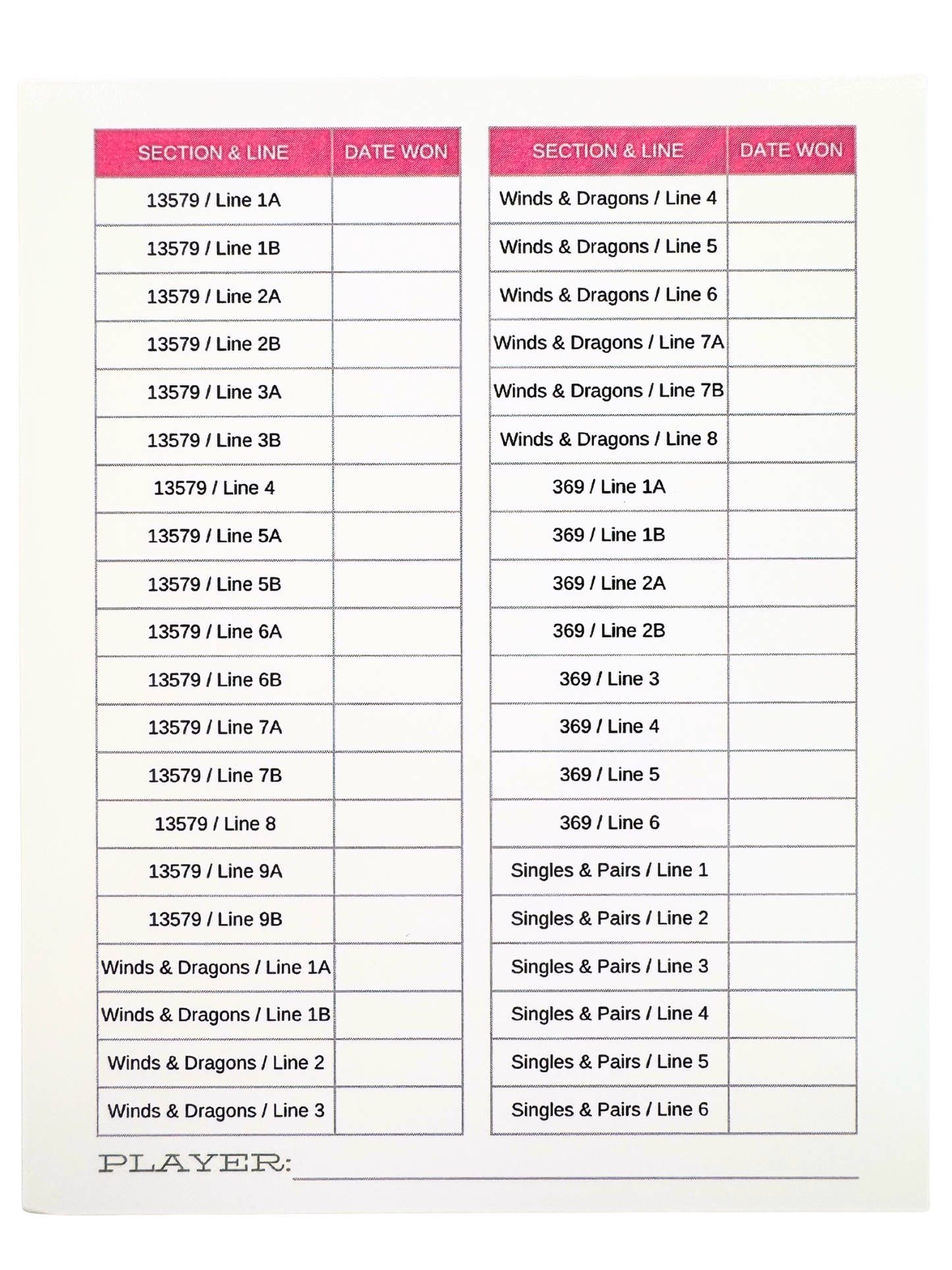 Line Completion Challenge Card