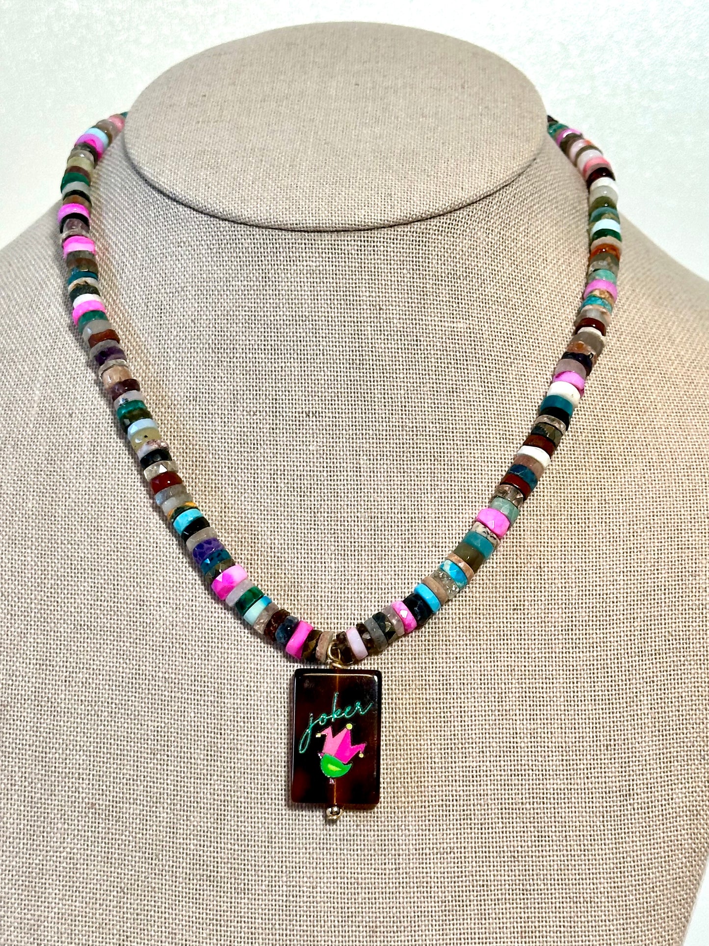 Semi-Precious Small Disc Necklace with Tortoise Joker