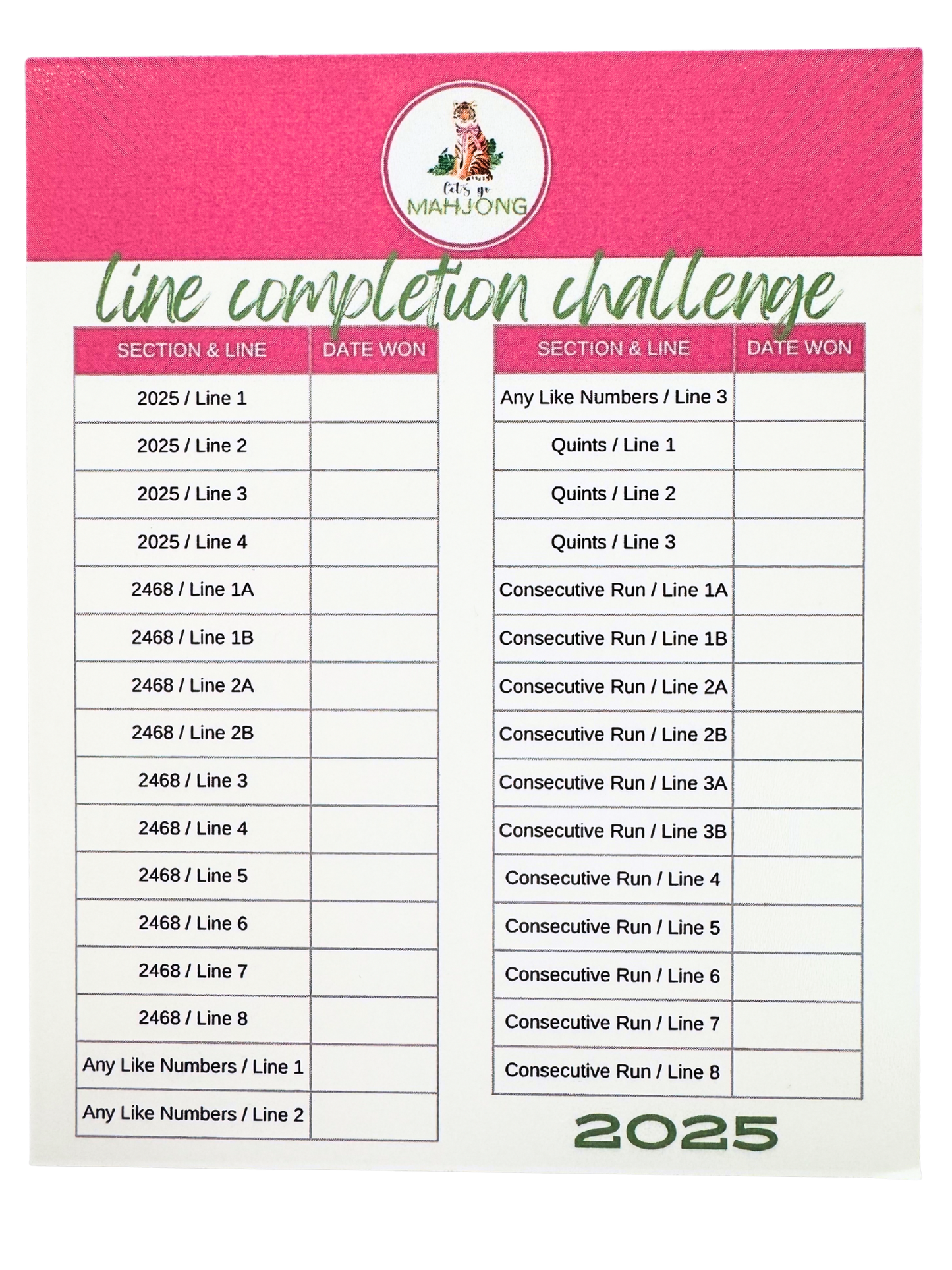 Line Completion Challenge Card