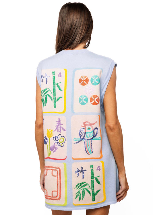 Blue Mahjong Sleeveless Tank Dress