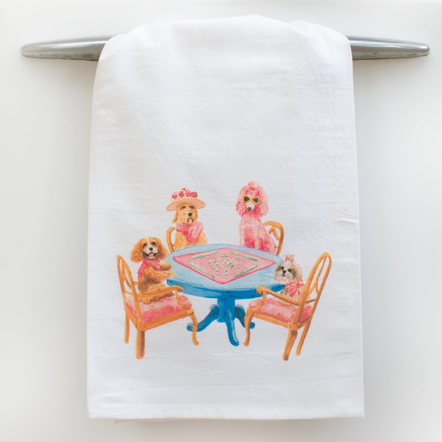 Dogs Playing Mahj Tea Towel