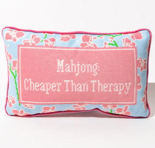 " Mahjong: Cheaper than Therapy" Needlepoint Pillow