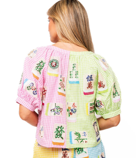 Colorblock Gingham Mahjong Top