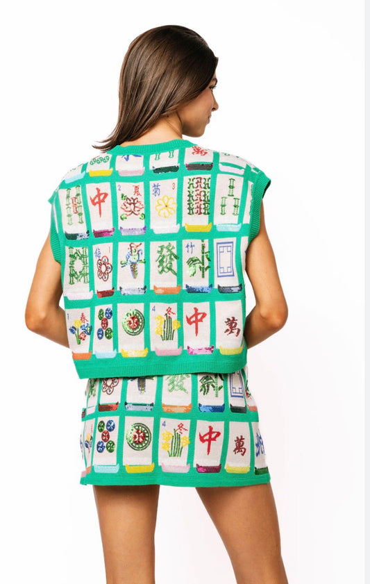 Green Mahjong Tile Knit Skirt