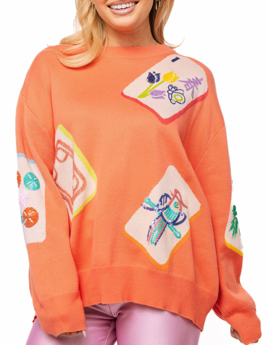 Peach Mahjong Tile Sweater