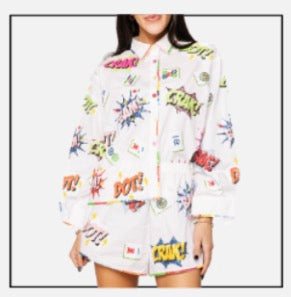 White Dot! Bam! Crak! Button Up Top