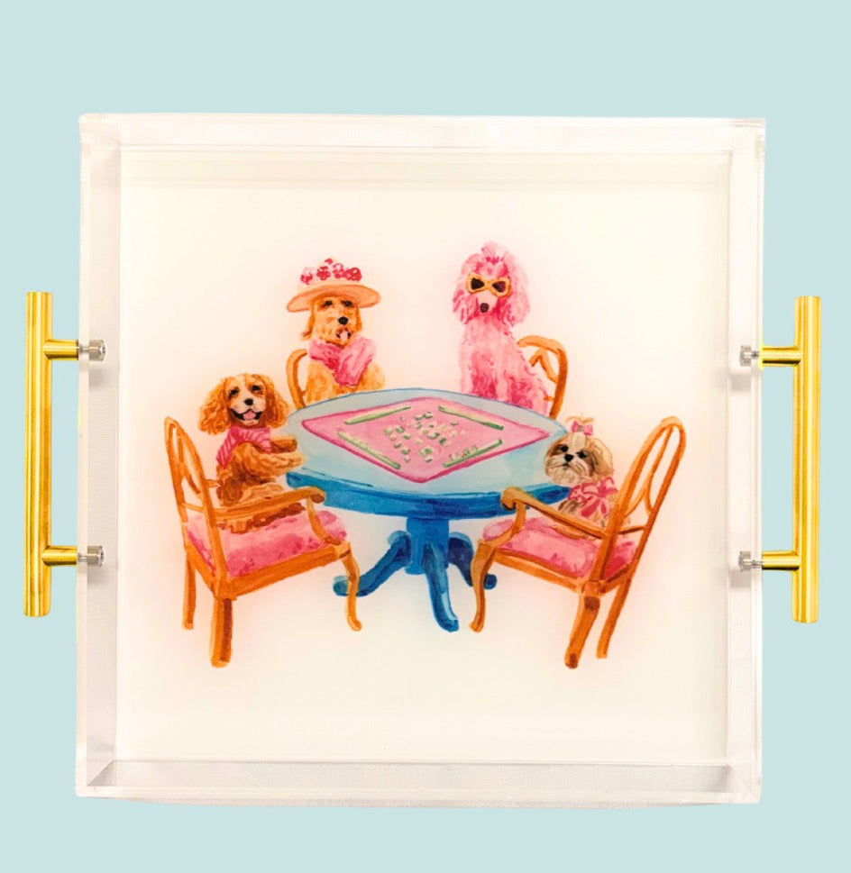 Dogs Playing Mahjong Tray