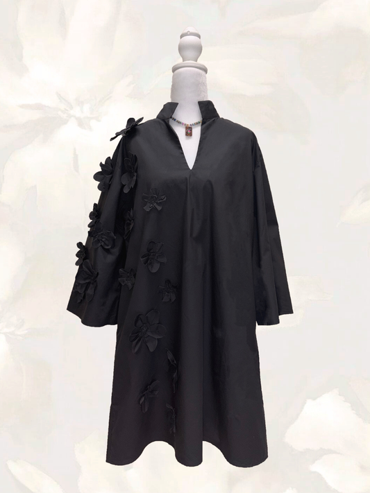 Black Flower Dress Short