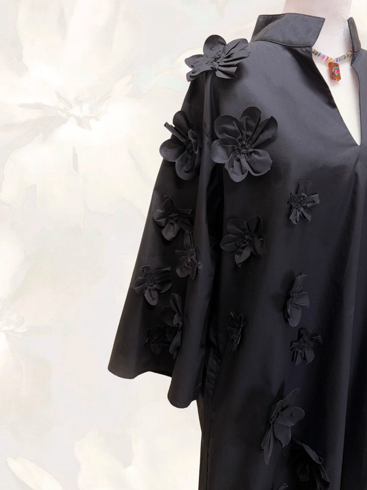 Black Flower Dress Short