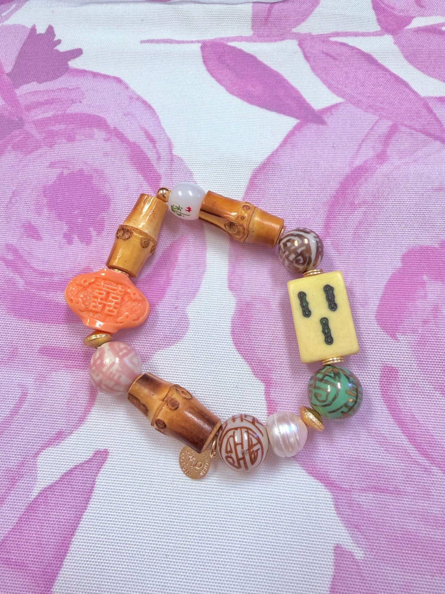 Pink Mahjong Tile Bracelet