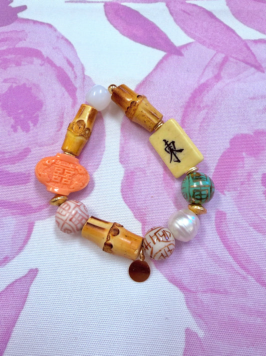 Pink Mahjong Tile Bracelet