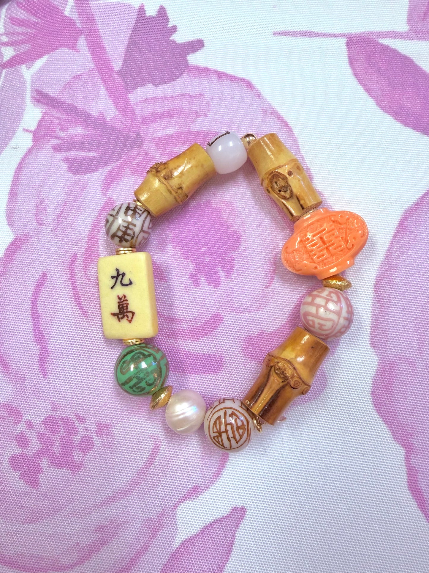 Pink Mahjong Tile Bracelet