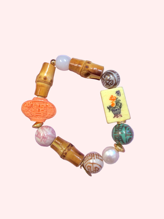 Pink Mahjong Tile Bracelet