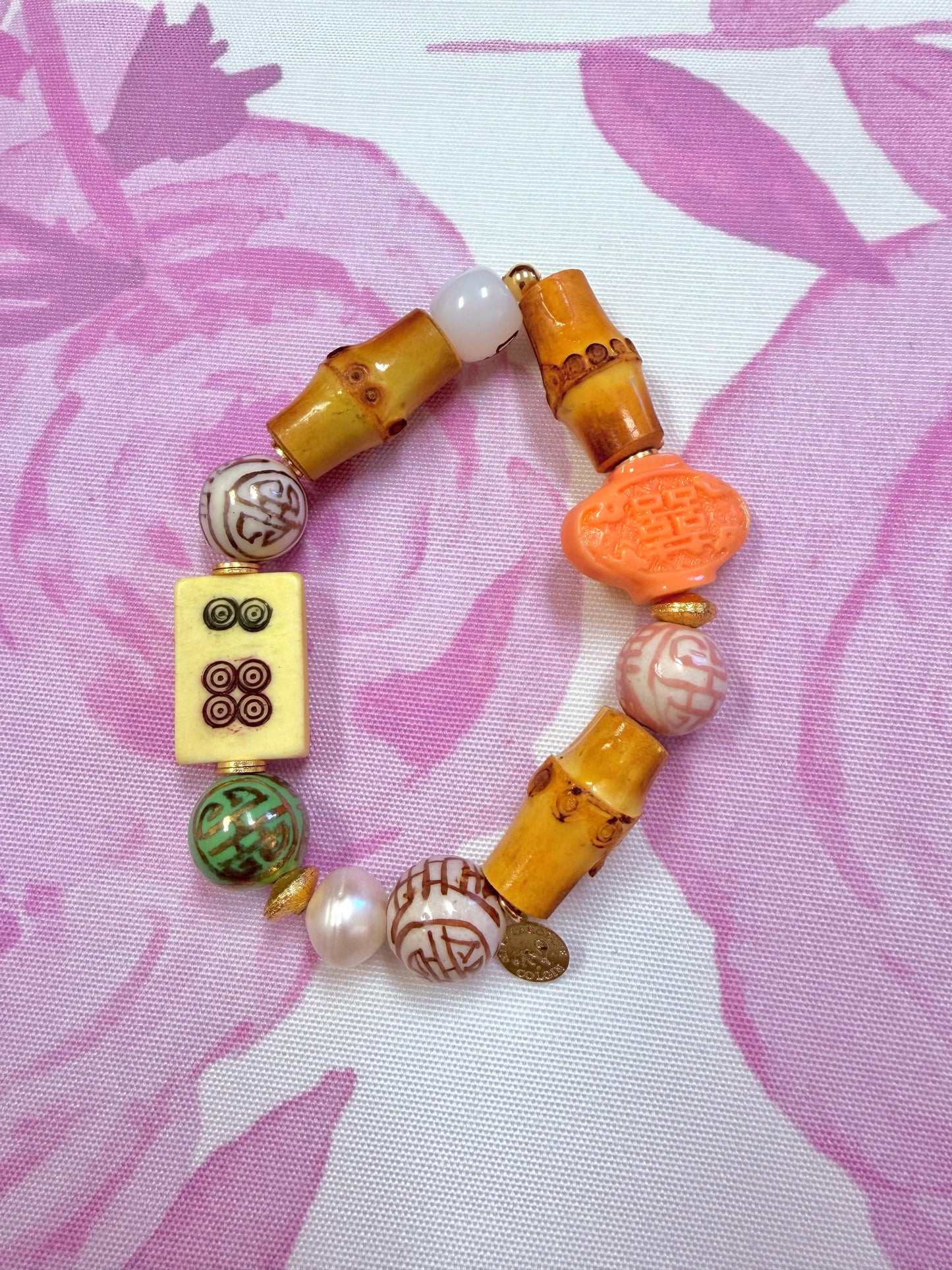 Pink Mahjong Tile Bracelet