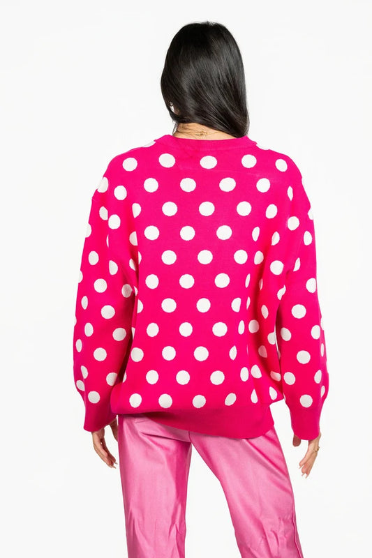 Hot Pink & White Polka Dot Mahjong Tile Sweater