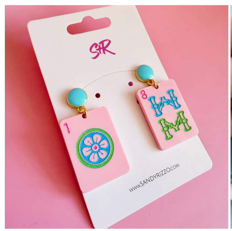 Pink Tile Dangle Earrings