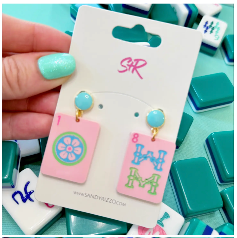 Pink Tile Dangle Earrings