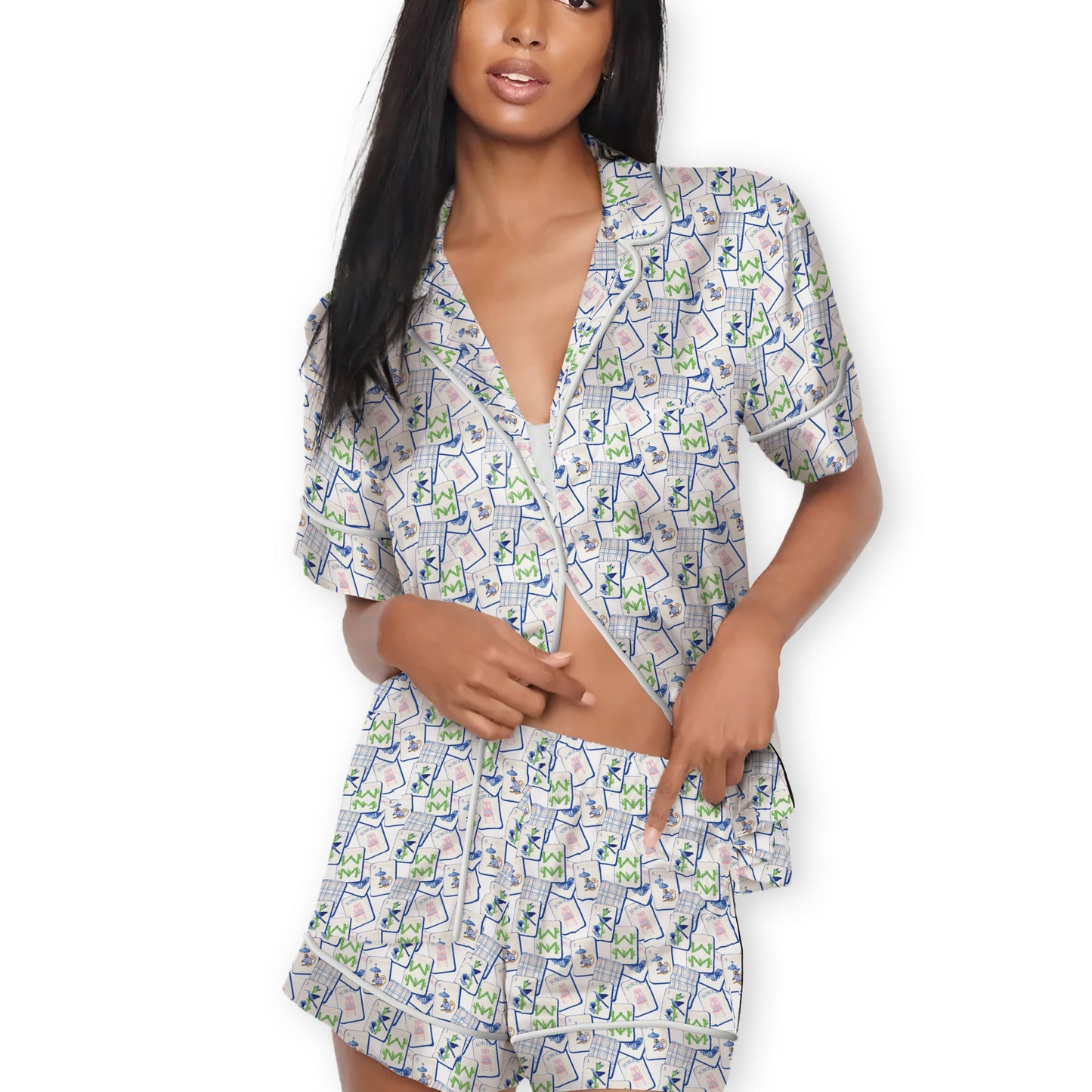 Mahjong Print Blue Short PJ Set