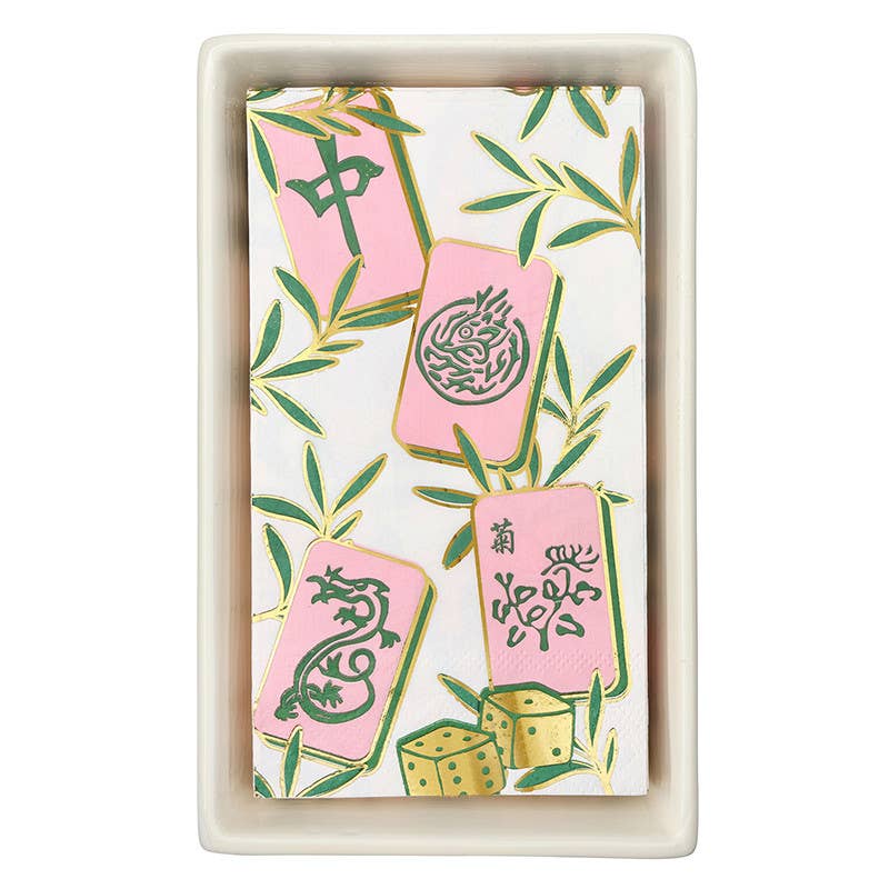 Mahjong Tiles Ceramic Guest Napkin Tray + Napkins