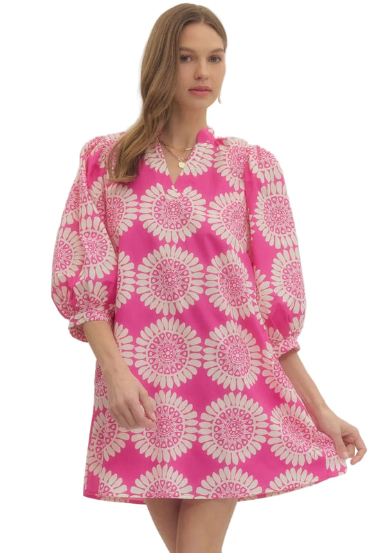 Macy Hot Pink Printed Short Dress