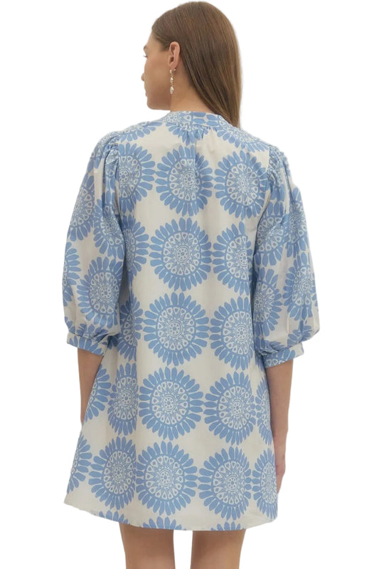 Macy Blue Printed Short Dress