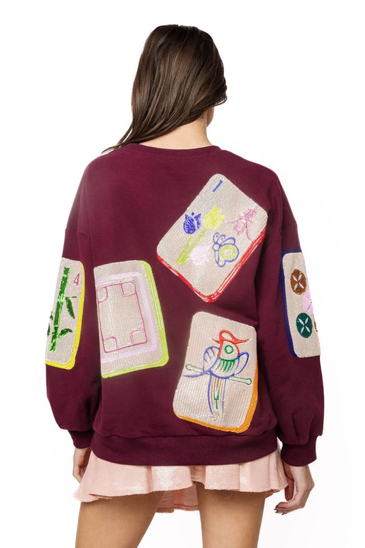 Queen Of Sparkles Plum Mahjong Tile Sweatshirt