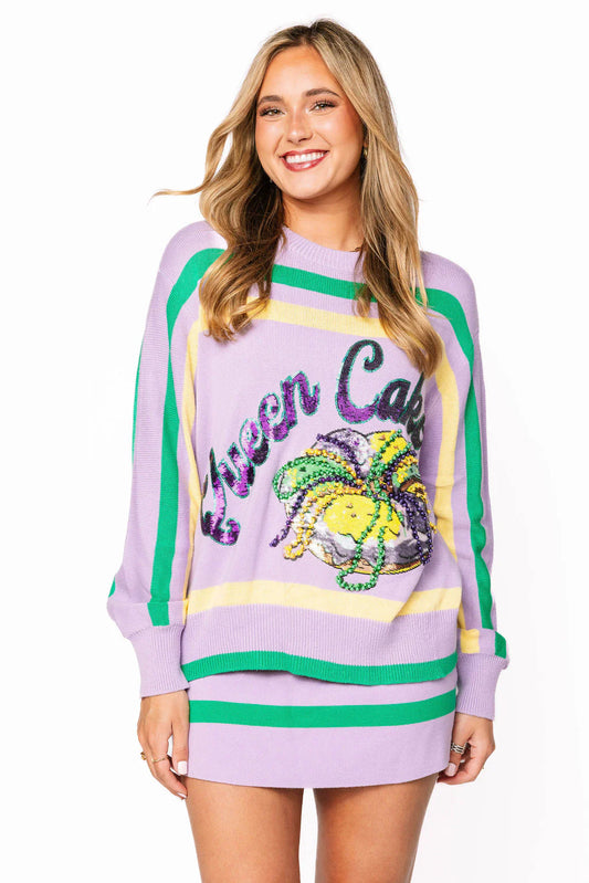 Lavender, Green & Yellow 'Queen Cake' Striped Sweater