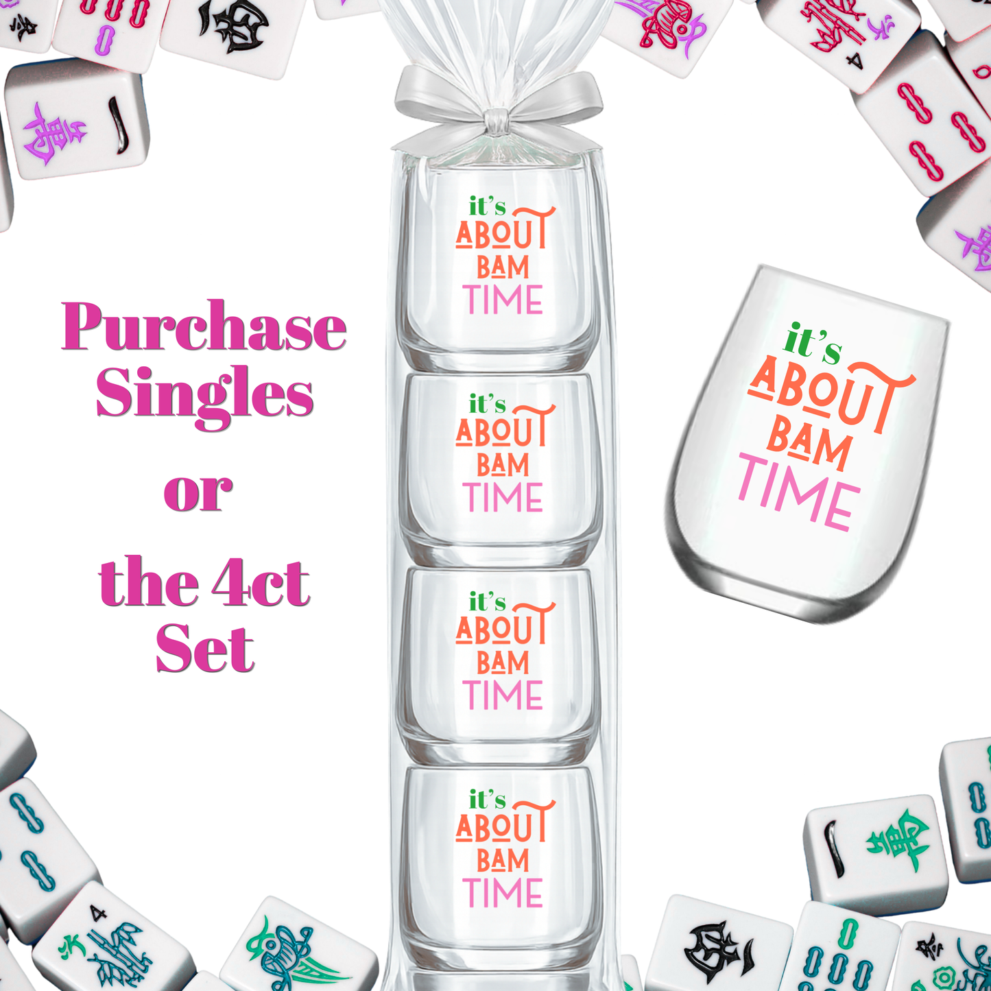 Mahjong Stemless 4 ct Set Wine Glasses "It's About Bam Time"