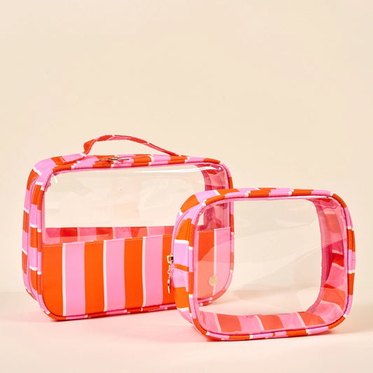 Clearly Chic Cosmetic Bag Set (Sicily Stripes Pink)