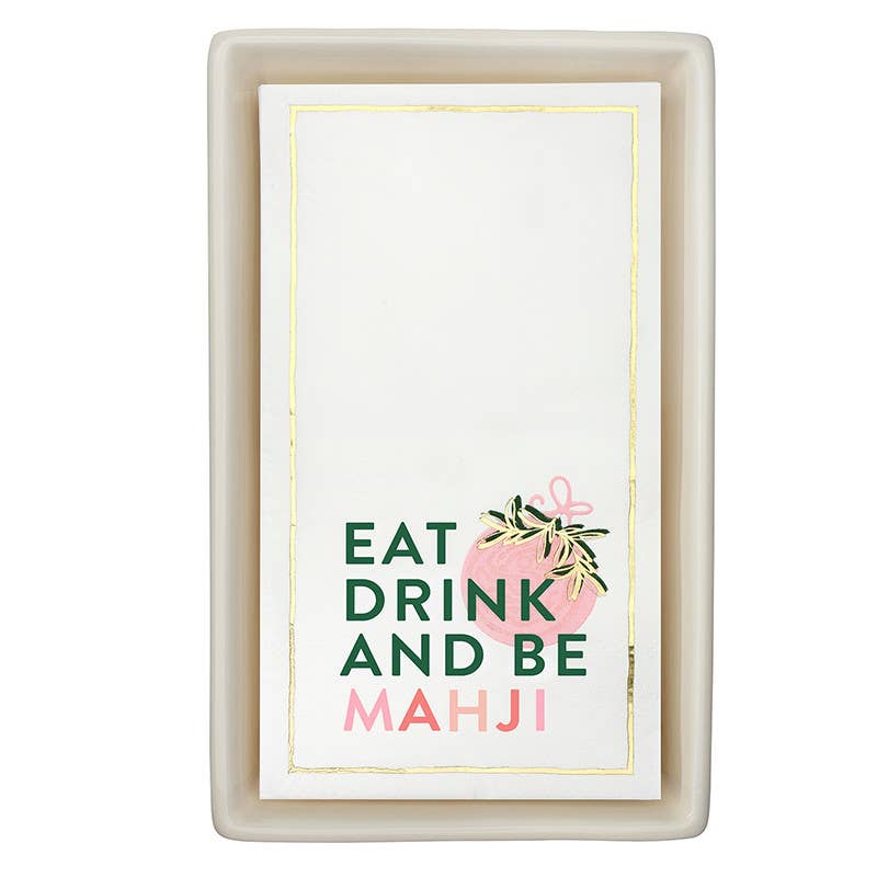 Eat Drink and Be Mahji Ceramic Guest Napkin Tray + Napkins