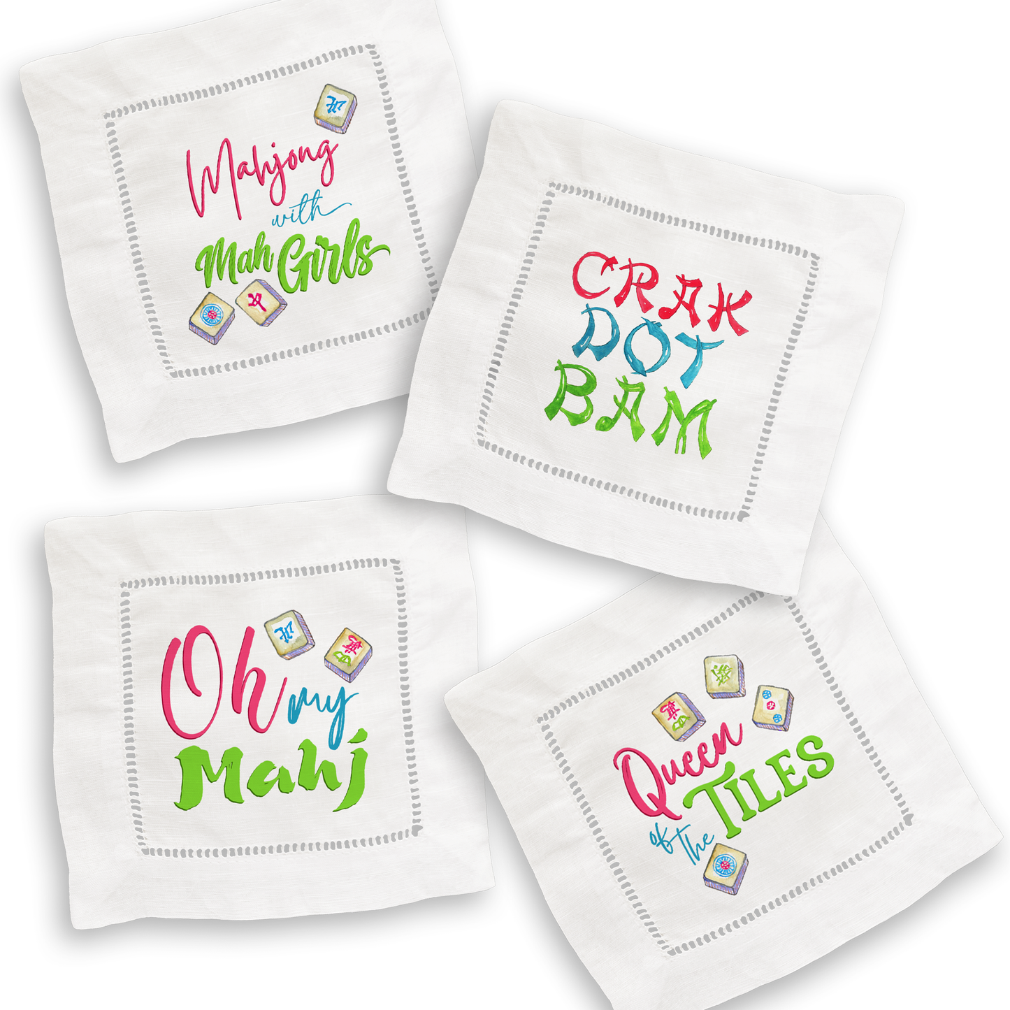 Mahjong Linen Cocktail Napkin Set