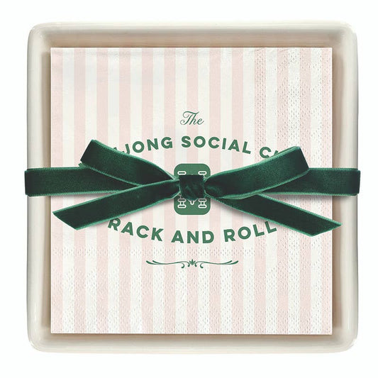 Mahjong Social Club Ceramic Napkin Tray + Napkins