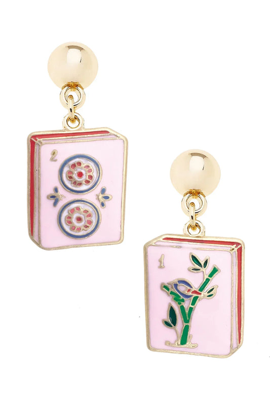 Mahjong Tile Enamel Earrings