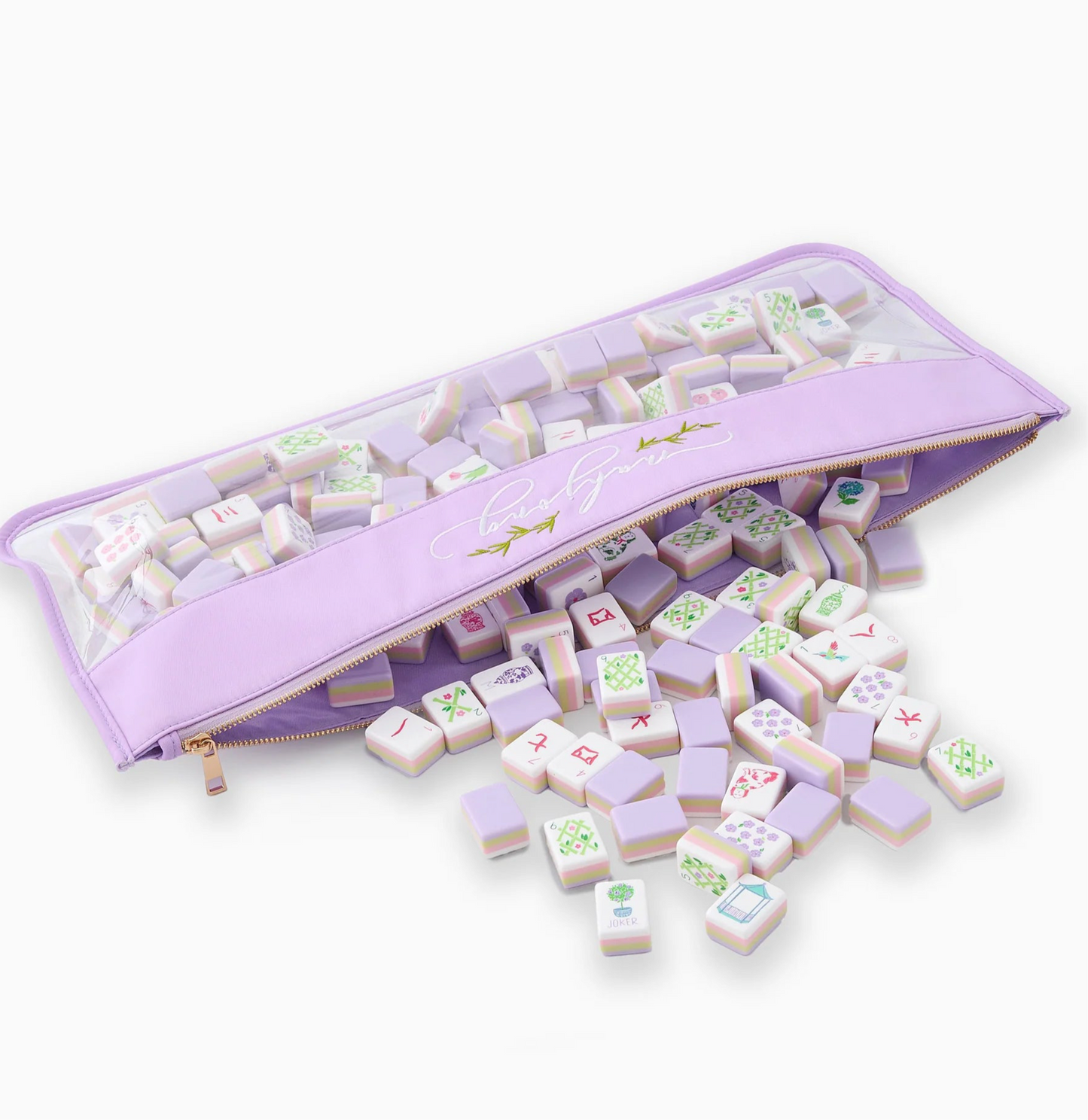 Lilac Script Mahjong Tile Bag