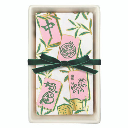Mahjong Tiles Ceramic Guest Napkin Tray + Napkins
