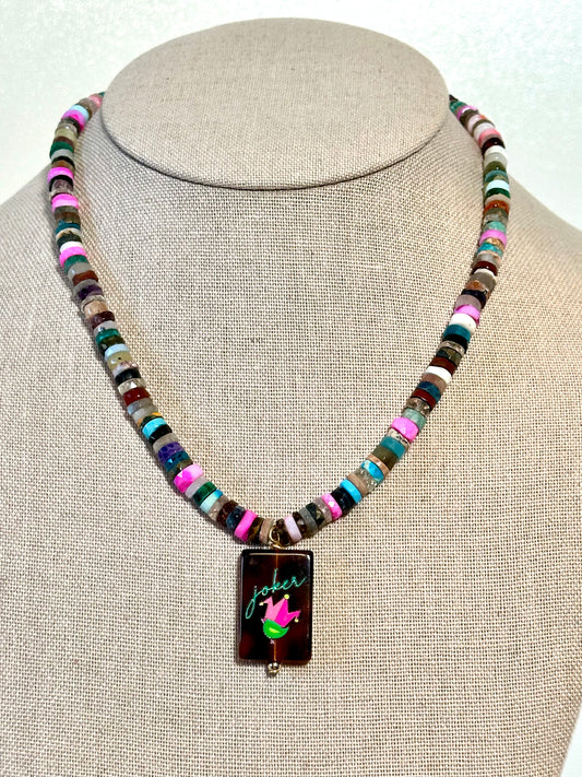 Semi-Precious Small Disc Necklace with Tortoise Joker