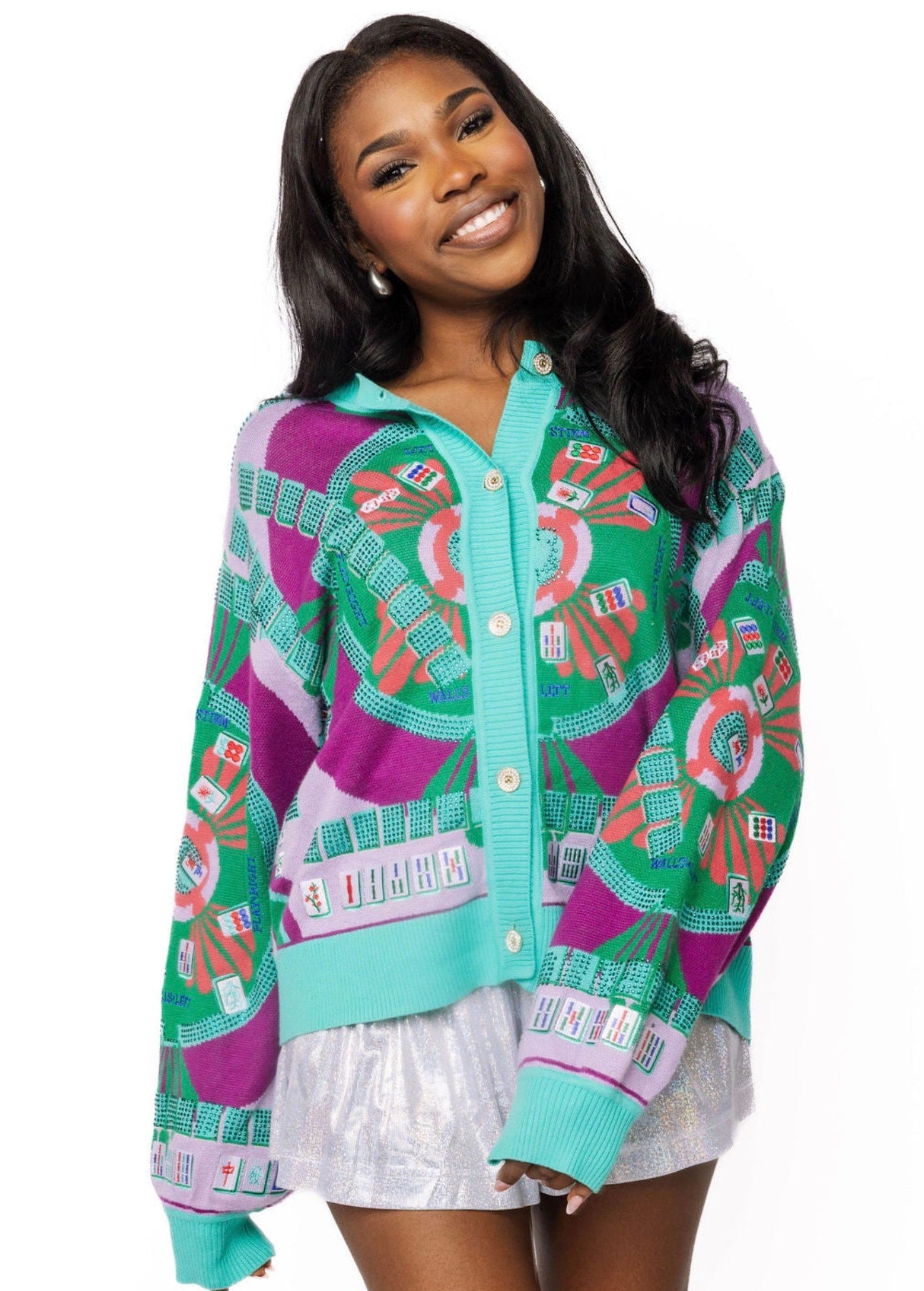 Multi Mahjong Button Up Cardigan