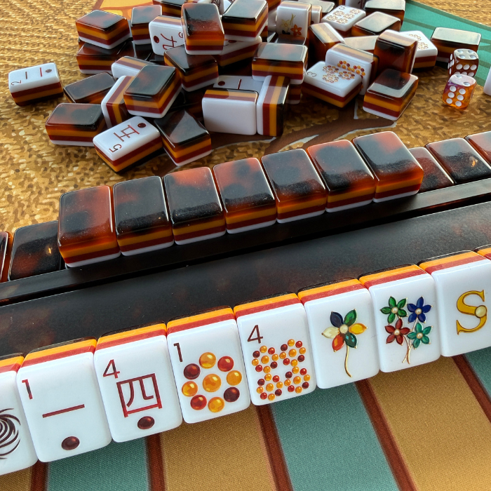 Tortoise Shell Mahjong Rack & Pusher Set Matte Finish