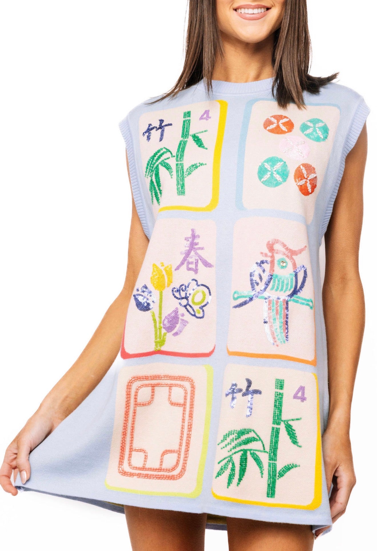 Blue Mahjong Sleeveless Tank Dress