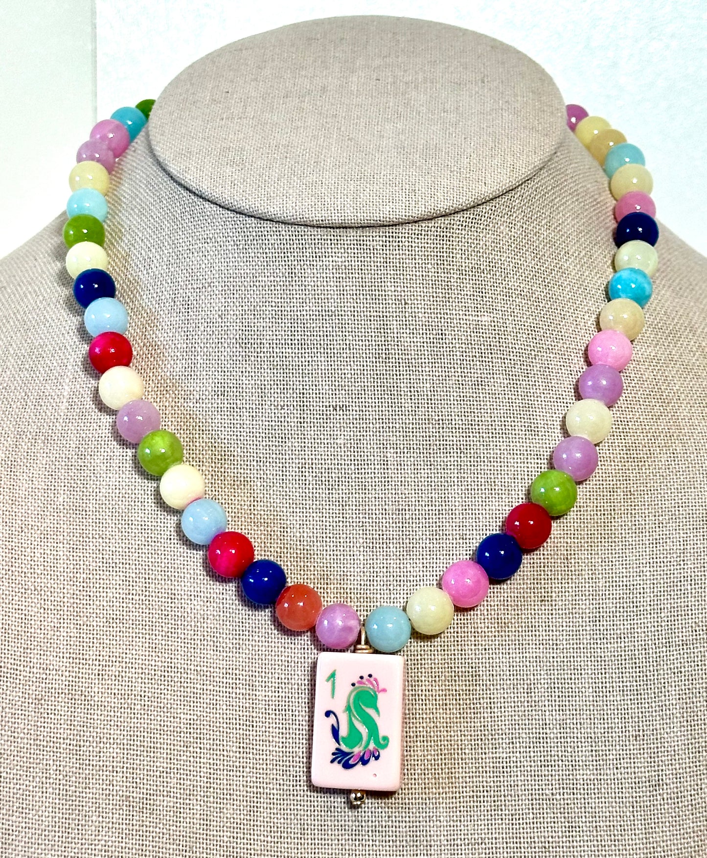 Party Multicolor Necklace  with Pink Bird Bam