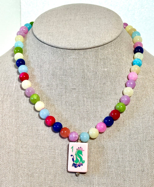 Party Multicolor Necklace  with Pink Bird Bam