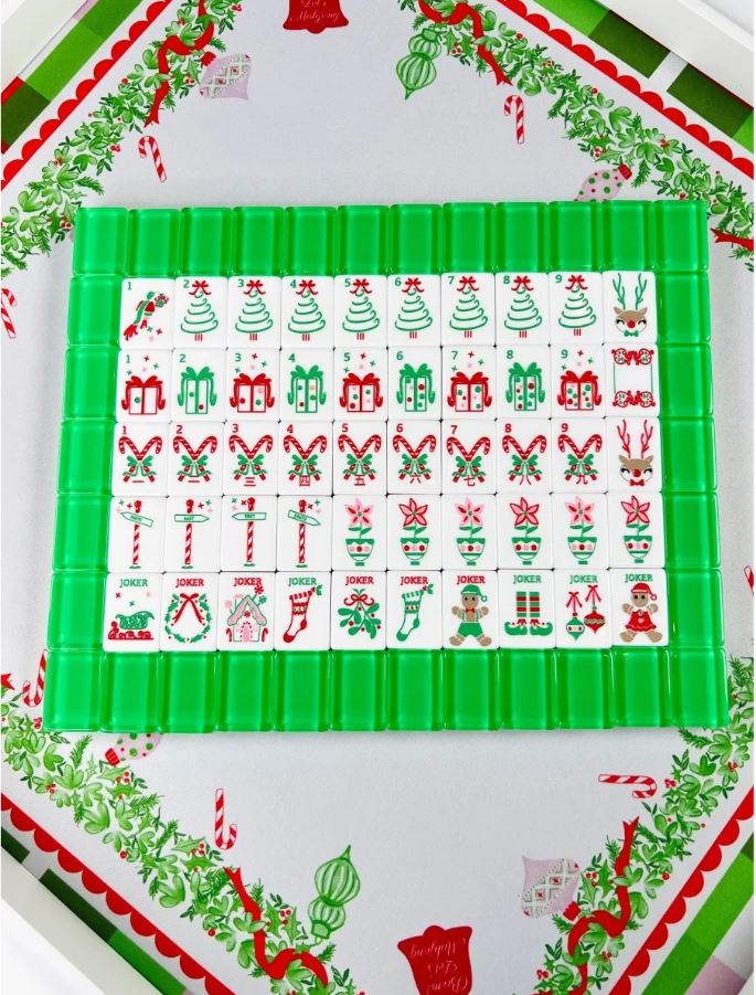 Green Holly Jolly Christmas Mahjong Set