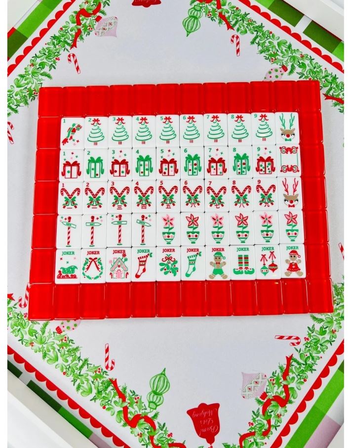 Red Holly Jolly Christmas Mahjong Set