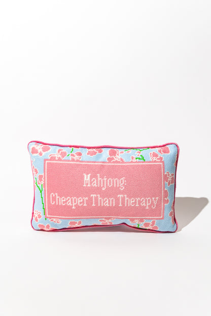 " Mahjong: Cheaper than Therapy" Needlepoint Pillow