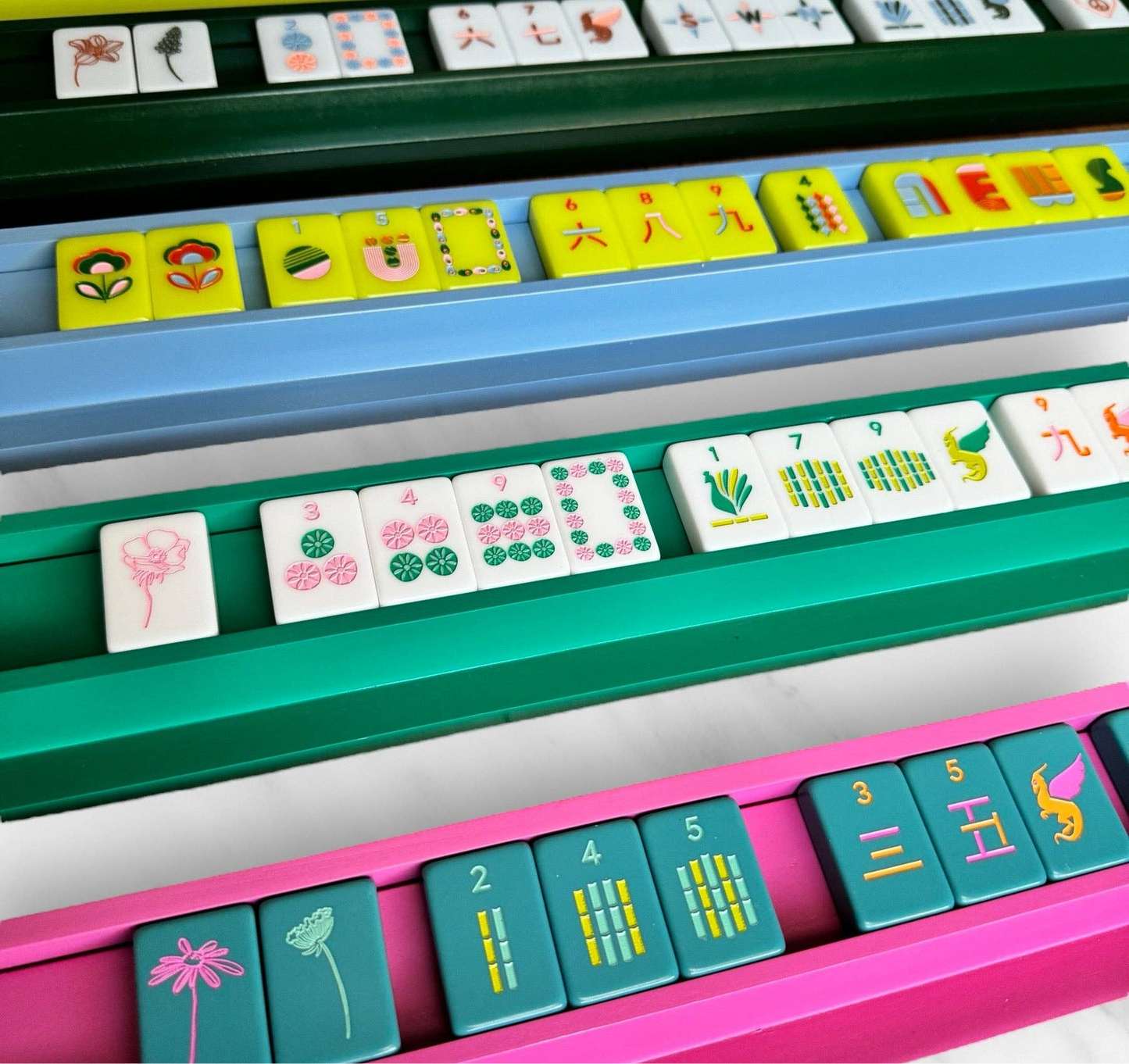 Wooden Mahjong Racks & Pushers (Set of 4)