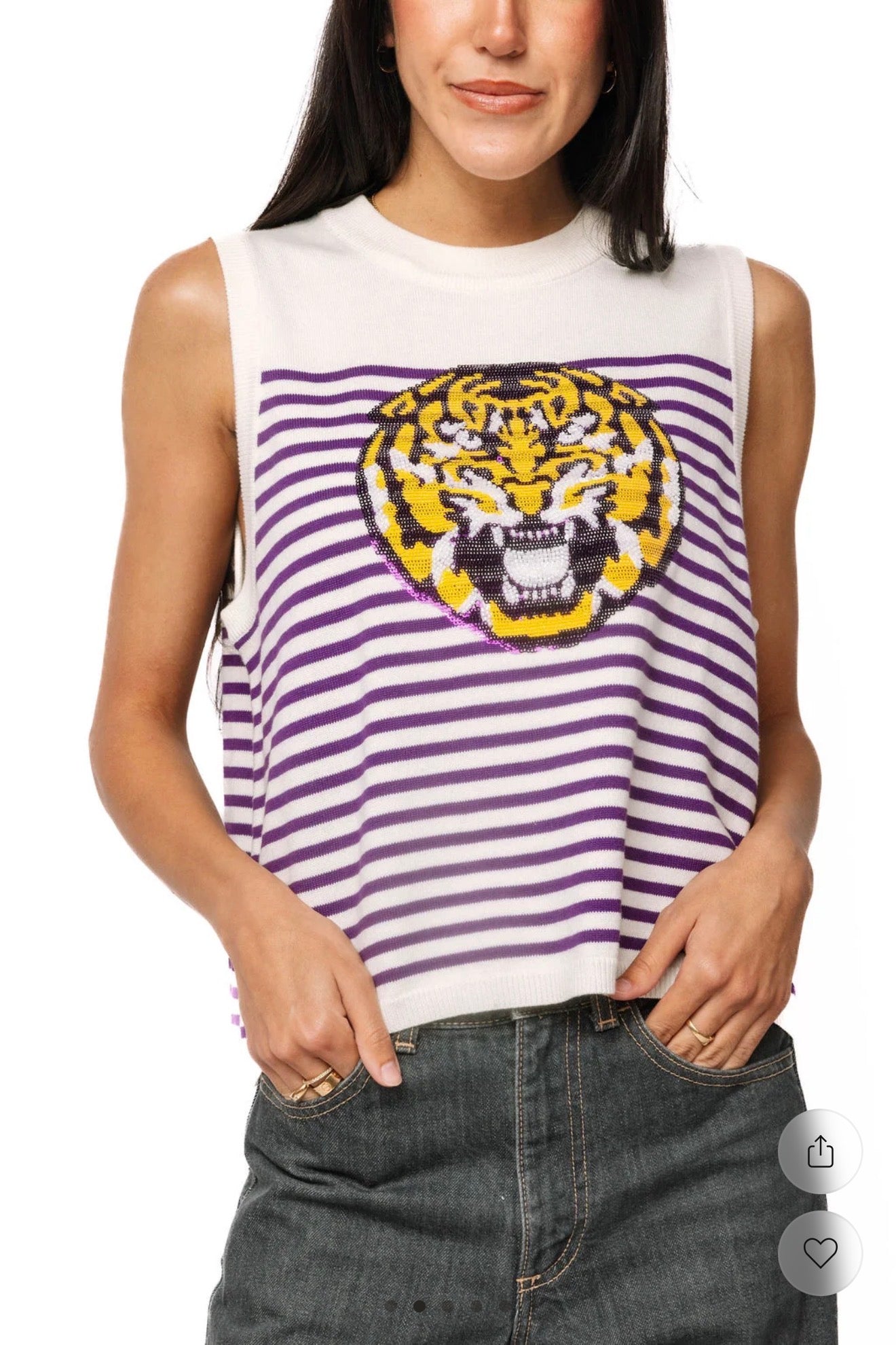 Queen of Sparkles Licensed LSU Mascot Striped Knit Tank