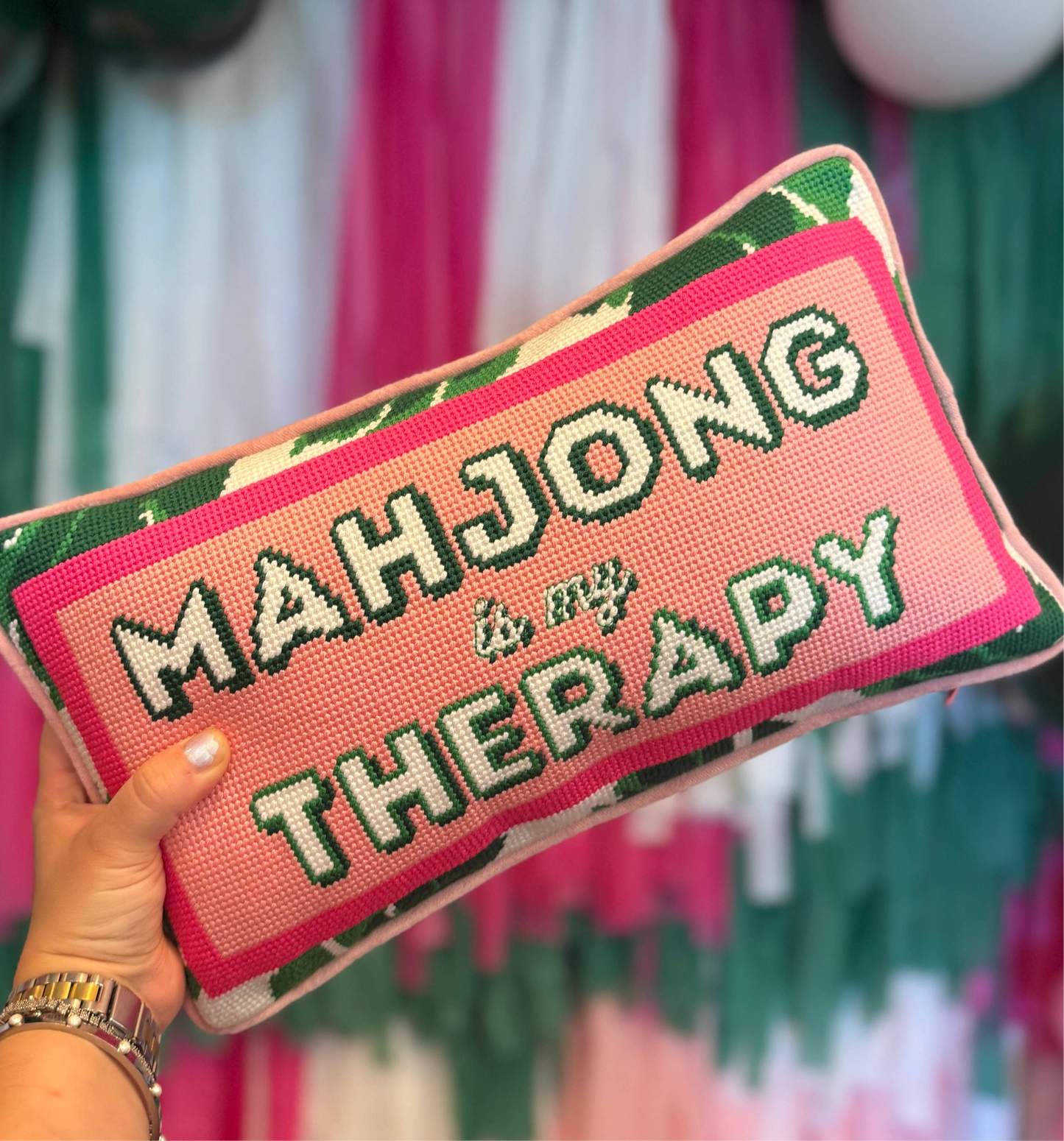 Mahjong is my Therapy Needlepoint Pillow