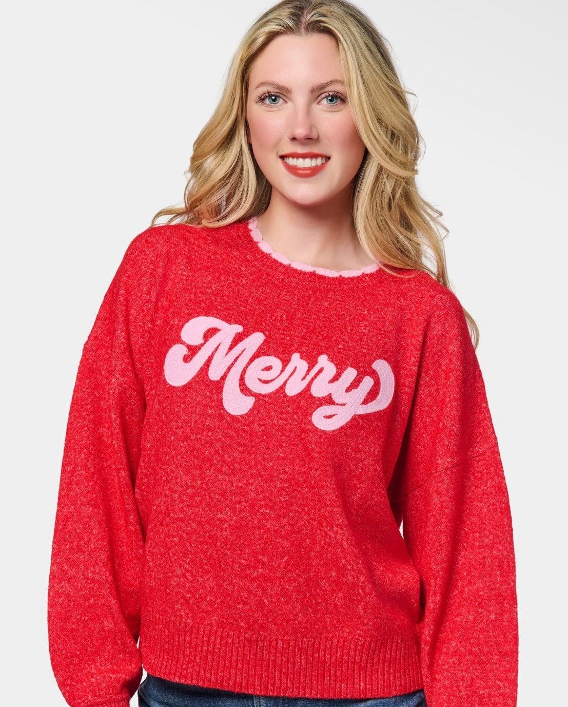 Merry Scallop Trim Relaxed Sweater